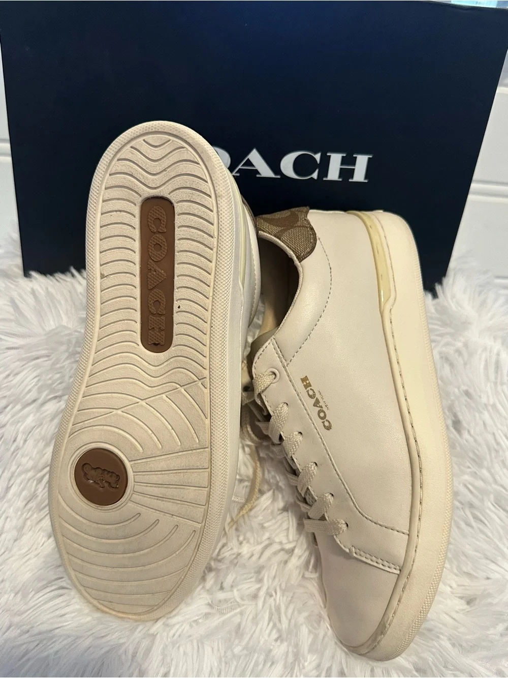 Coach Cream Leather Low-Top Sneakers with Signature Accent